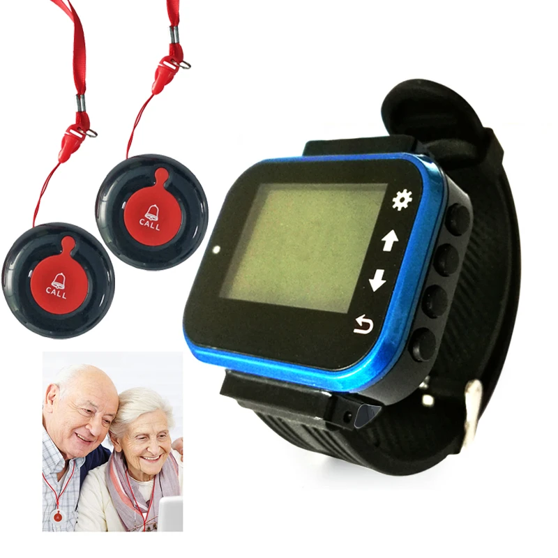 Уход пейджер ресторанная служба кнопка вызова система вызова 433 МГц часы пейджер для кафе/больницы пожилых аварийный сигнал вызова - Цвет: 1 watch and 2 button
