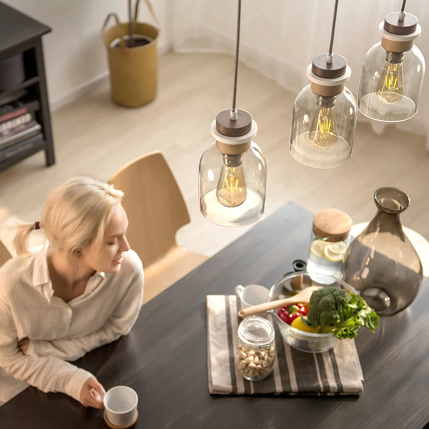 Nordic Retro Industrial LED Glass Pendant Lights Lighting Modern Indoor Loft Cafe Restaurant Deco Hanging Lamp Bedroom Luminaire