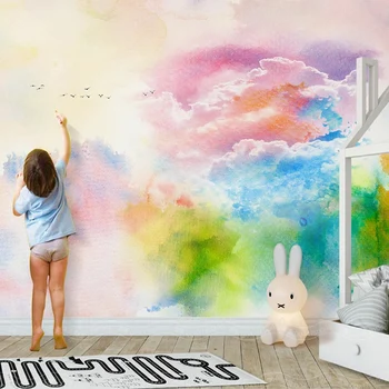 

Custom Self-Adhesive Wallpaper 3D Nordic Abstract Watercolor Sky Clouds Photo Wall Mural Kid's Bedroom Waterproof Wall Stickers
