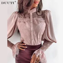 ^^Best Offers DUUTI Women Lace Patchwork Puff Sleeve Buttoned Blouses Autumn Winter High Neck Long Sleeve Office Lady Casual Tops Workwear D25 ^^Best Offers DUUTI Women Lace Patchwork Puff Sleeve Buttoned Blouses Autumn Winter High Neck Long Sleeve Office Lady Casual Tops Workwear D25