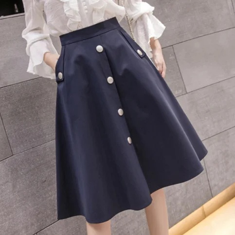 Плиссированное бальное платье с высокой талией, длинная юбка faldas, осень, Женская Ретро юбка средней длины до колена, Харадзюку, юбки-пачки AQ985