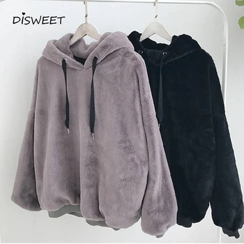 

Korean Version of The Plush Hoodiesshirt Female Casual Simple Solid Women's Pullovers 2019 Winter Fashion Loose Plus Size Hoody