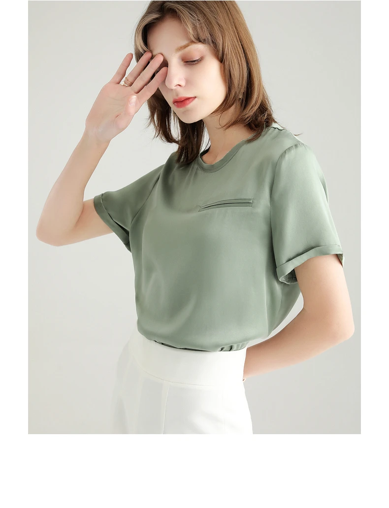 SuyaDream Women Solid T Shirt 100%Silk Satin O Neck Short Sleeves Chic Shirt 2021 Spring Summer White Silk Top SuyaDream Women Solid T Shirt 100%Silk Satin O Neck Short Sleeves Chic Shirt 2021 Spring Summer White Silk Top