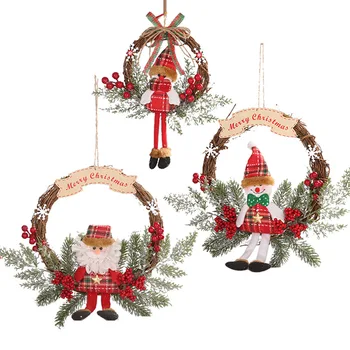 

1PC Christmas Wreath Ornaments Christmas Decoration Door Hanging Rattan Ring Courtyard Shopping Mall Hotels Decorations Wreaths
