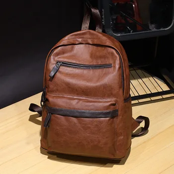 

Top quality black color pu leather men backpack outdoor Large Capacity Vintage School Bag for male 200824-55