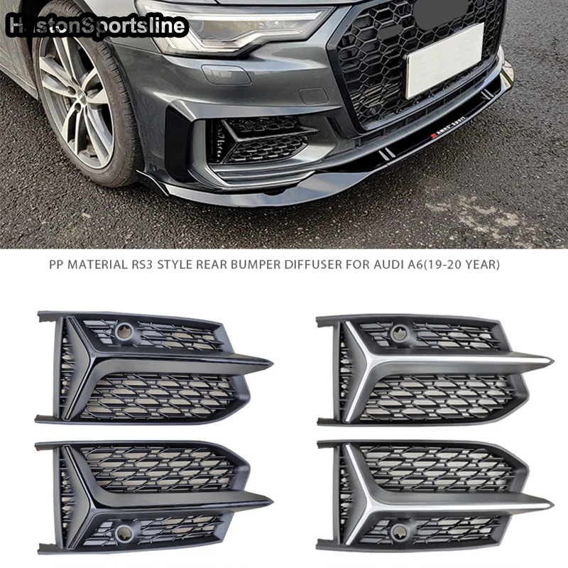 

S6 Sline C8 Sports Bumper Honeycomb Front Fog Lamp Cover Fog Light Grill for Audi S6 S-Line 2019-2021