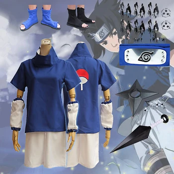 

Uchiha Sasuke Cosplay Blue Short Sleeve Pants Shoes NARUTO Anime Adult COS Set Apparel Christmas Halloween Gift