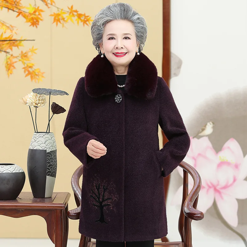 

Middle Aged And Elderly People Autumn And Winter-Women's Sheep Shearing Coat Grandma-Overcoat Nobility Old Man Mom Clothes Autum