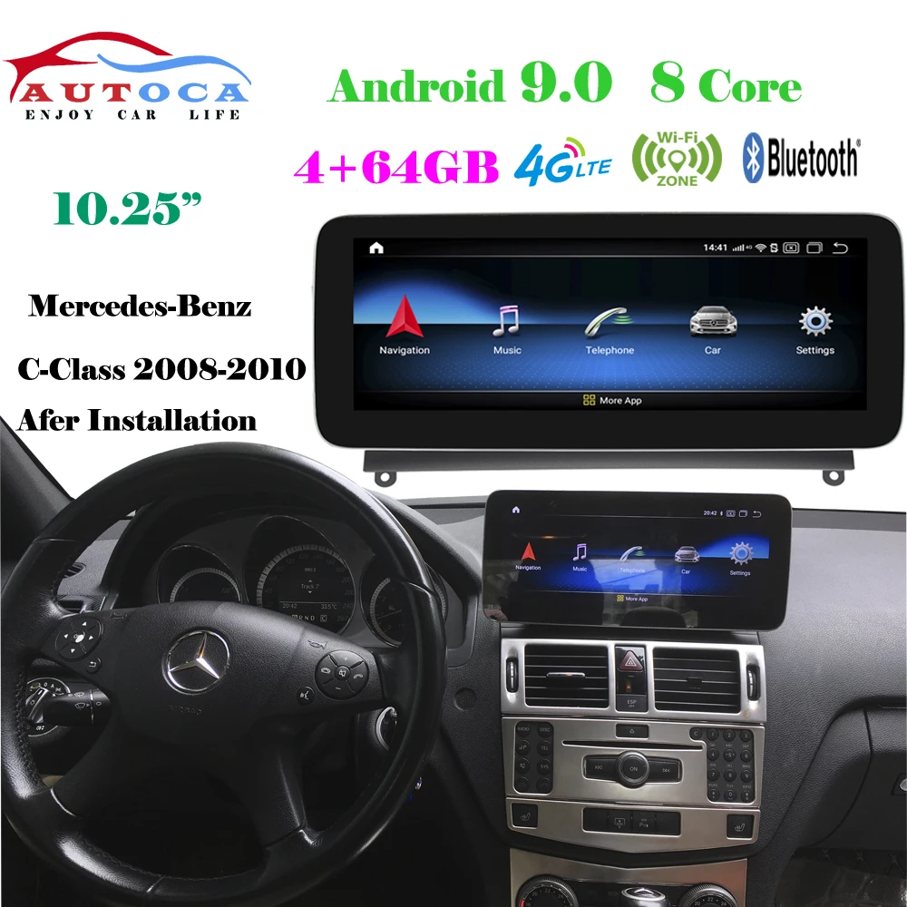 8-Core, 4 Гб+ 64G Мобильный DVR Android 9,0 10,25 ''Дисплей для Mercedes Benz C Class 2008-2010 W204 команда Системы обновления головы до экран дисплея