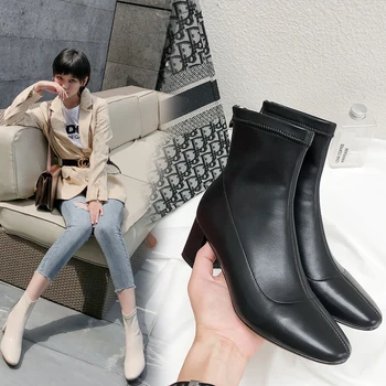 

Women ankle boots Stretch superfine fiber autumn and winter velvet thickening ladies boots Elastic boot Women's shoes fashion