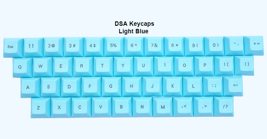 NPKC 46 шт. 1u DSA колпачки для ключей PBT Материал лазерная гравировка верхняя печать или пустой для Cherry MX переключатели механических клавиатуры - Цвет: Light Blue