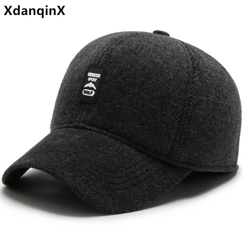 

XdanqinX New Men's Winter Baseball Caps Thick Warm Earmuffs Hats For Men Adjustable Size Casual Sports Cap Snapback Cap Dad Hat