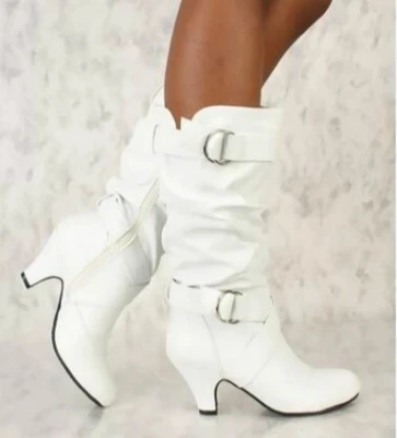 

Fashion Mid-Calf Spike High Heels White Black Ridding Western Boots Street Goth Ladies Shoes Plus Size 41-43 Womens Boot