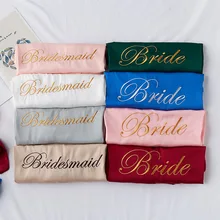 Атласный халат для невесты, Элегантная пижама для невесты, сексуальный женский халат, кимоно, Шелковый банный халат для сна