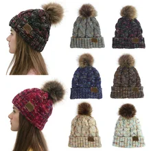 Женская Зимняя Шапка-бини CC с искусственным мехом, помпонами, помпонами, хвостиком, Шерстяная кепка вязаная шапка для девочек, Шапка мягкая теплая, крученая, женская шапка