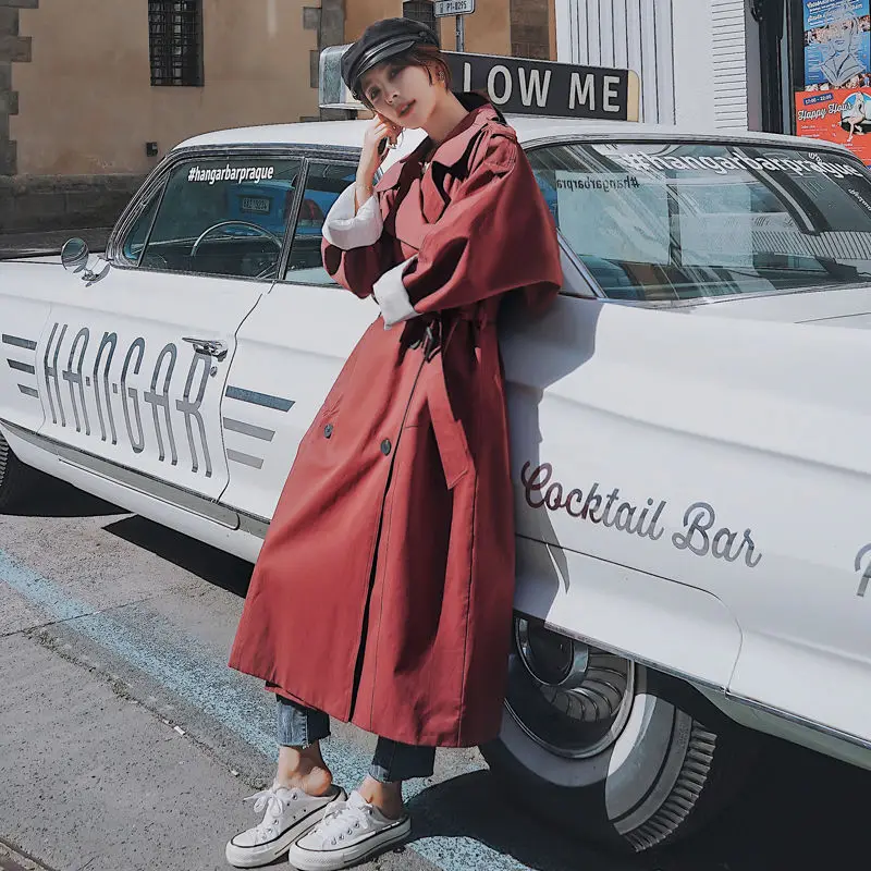 

2020 New Women Autumn Long Flimsy Overcoat Trench Female Vintage Office Ladies England Style Cloak Sashes Topcoat for Women