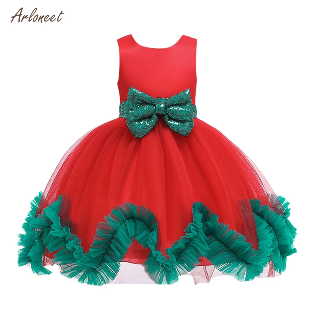 ARLONEET/рождественское платье костюм для девочек Детские платья для девочек; праздничное платье принцессы без рукавов; рождественское праздничное свадебное платье;