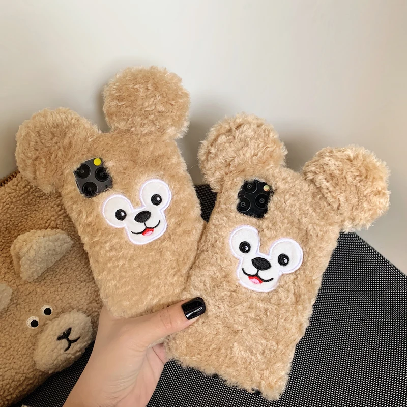 Для iphone 11 pro Duffy bear теплый чехол милый 3D Меховой зимний для XS Max XR X 7 8 plus| |
