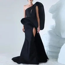 Special Design Mermaid Evening Gowns Ruffles Black Prom Gowns abiye robe de soiree longue Women Formal Wear Party Dress Beads