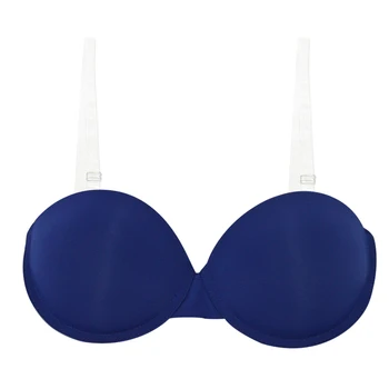 

YBCG Push Up Women Bra Durk Blue Padded Strapless Invisible Shoulder Strap Bras Fashion Adjusted Plunge Bra For Women