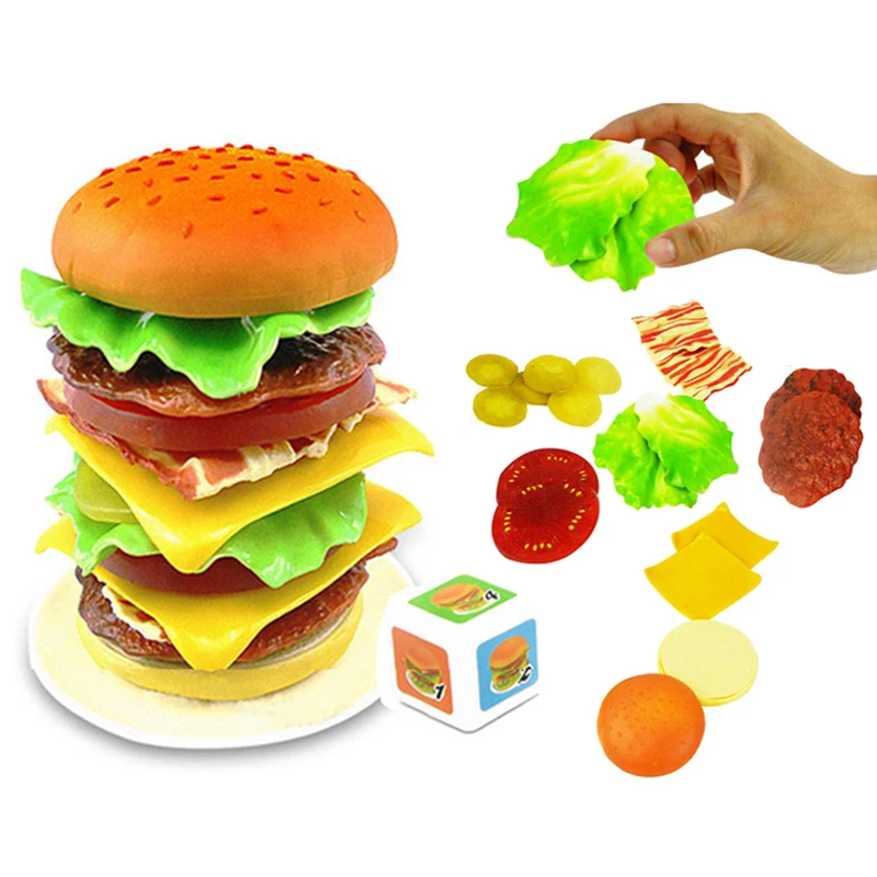 Simulação hambúrguer jogo de empilhamento criativo fingir jogar comida  montado engraçado jogo de festa equilíbrio treinamento crianças brinquedos  educativos