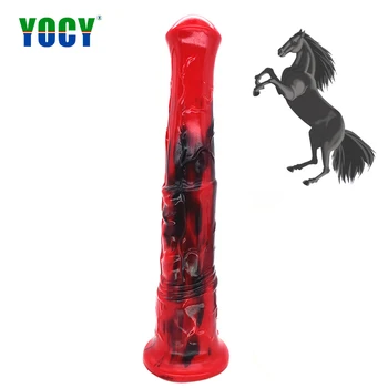 YOCY Red And Black Animal Fantasy Dildo Huge Horse Fake Penis Realistic Silicone Anal Butt Plug Sex Toy For Women Masturbate 5