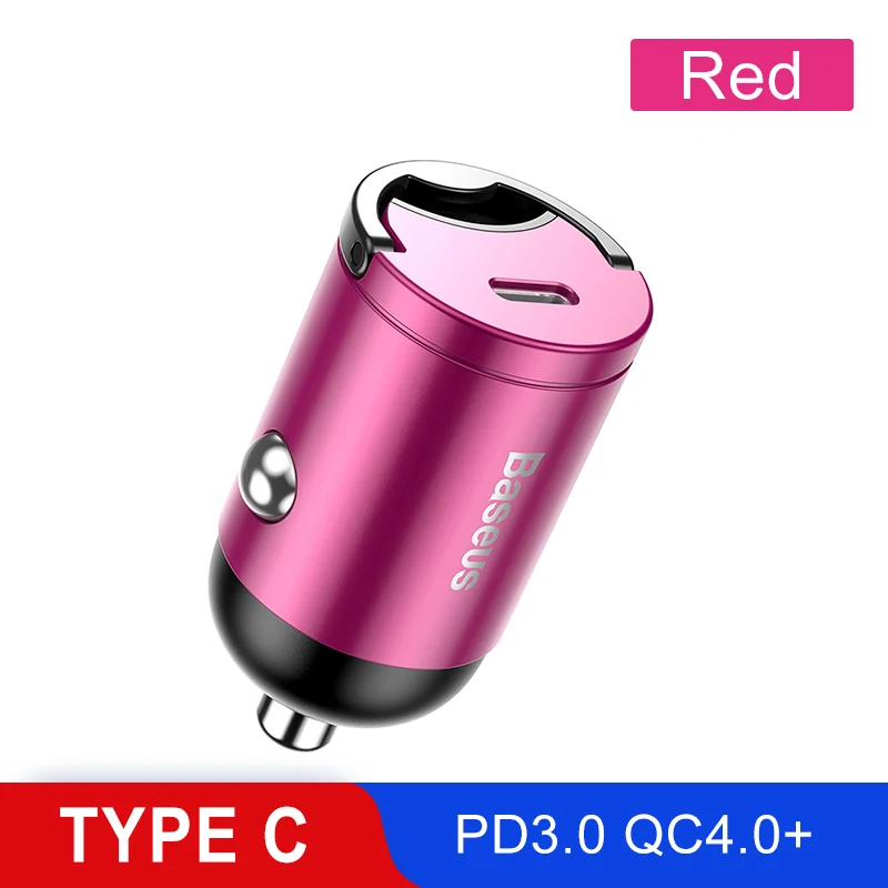 Red Type C Baseus Quick Charge 4,0 3,0 USB C автомобильное зарядное устройство для huawei P30 Xiaomi Mi9 мобильный телефон QC4.0 QC3.0 type C PD 3,0 Быстрая зарядка автомобиля - Тип штекера: Red Type C