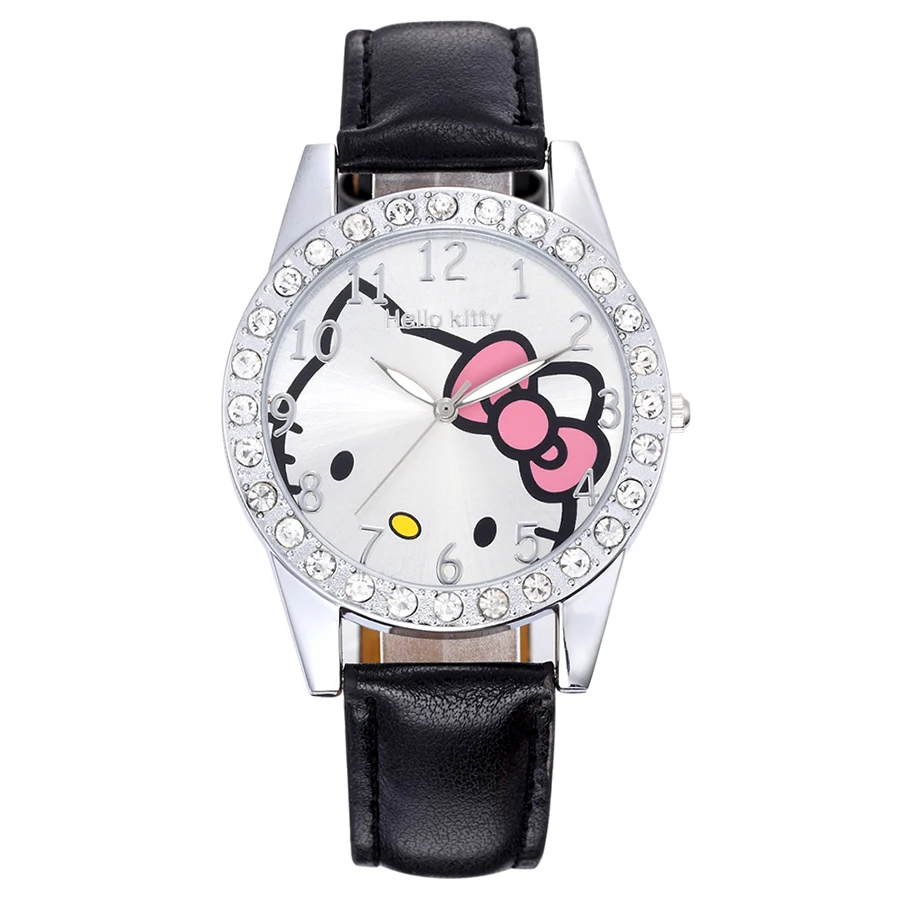 hello kitty девушка часы кожаный ремешок аналог кварцевые часы, модный платье часы relogio feminino