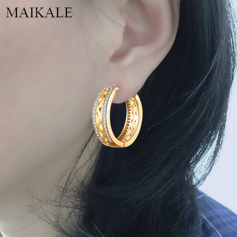 MAIKALE роскошное Золотое и Серебряное кольцо серьги полые из Циркония Круглый Круг Серьги для женщин модные ювелирные аксессуары Подарки