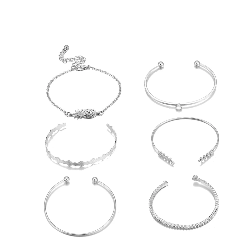 HuaTang Vintage Silver Bracelets Bangles for Women Boho Pineapple Multi-layer Chain Charm Bracelets Jewelry Pulseras 8197