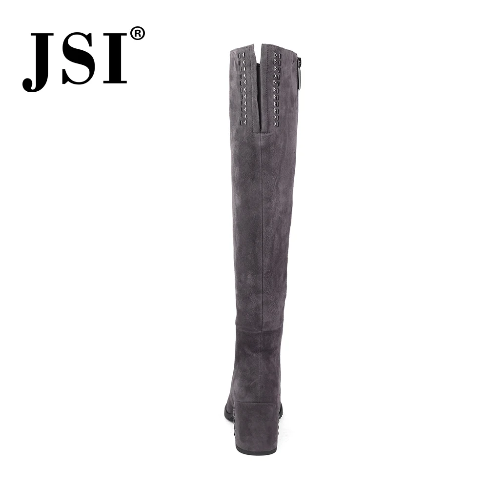 JSI/женские ботинки женские замшевые сапоги до колена с круглым носком, ручной работы, на молнии однотонные зимние женские сапоги на высоком квадратном каблуке, jc206