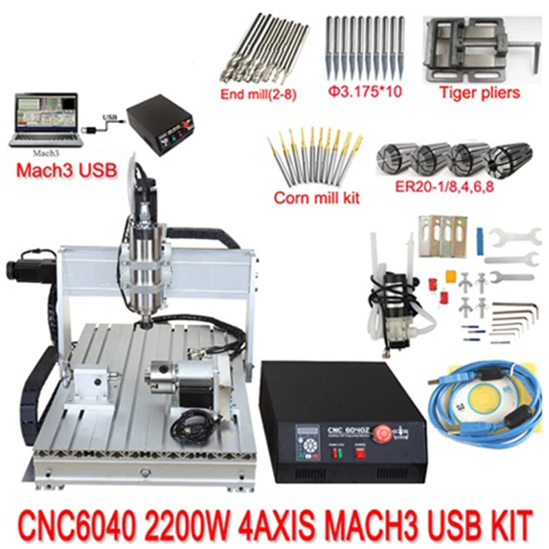 

CNC 6040 USB Mach3 control 2.2KW 4axis CNC router CNC wood carving machine Woodworking Milling Engraver Machine with Cooling