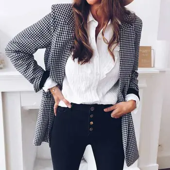 

Hirigin Autumn Women Casual Blazer Jacket Lapel Tops Plaid Print Long Sleeve Coat Slim Cardigan Outwear Overcoat Clothes