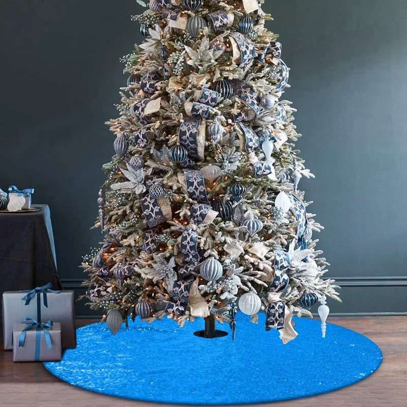 48 Inch Sequin Xmas Tree Mat For Wedding Party And Performance RETYLY Christmas Tree Skirt Blue-Green 
