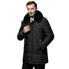 Мужские зимние пальто с воротником из натурального меха, куртки с капюшоном, ветрозащитная парка, Толстая теплая белая пуховая куртка со съемным капюшоном, мужская шапка, большой размер