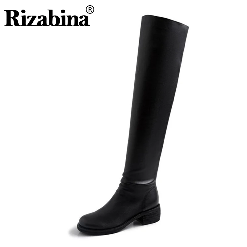 RIZABINA Hot Sale Real Leather Over The Knee Boots Zipper Round Toe
Slim Long Boots Winter Warm Women Footwear Size 34-40