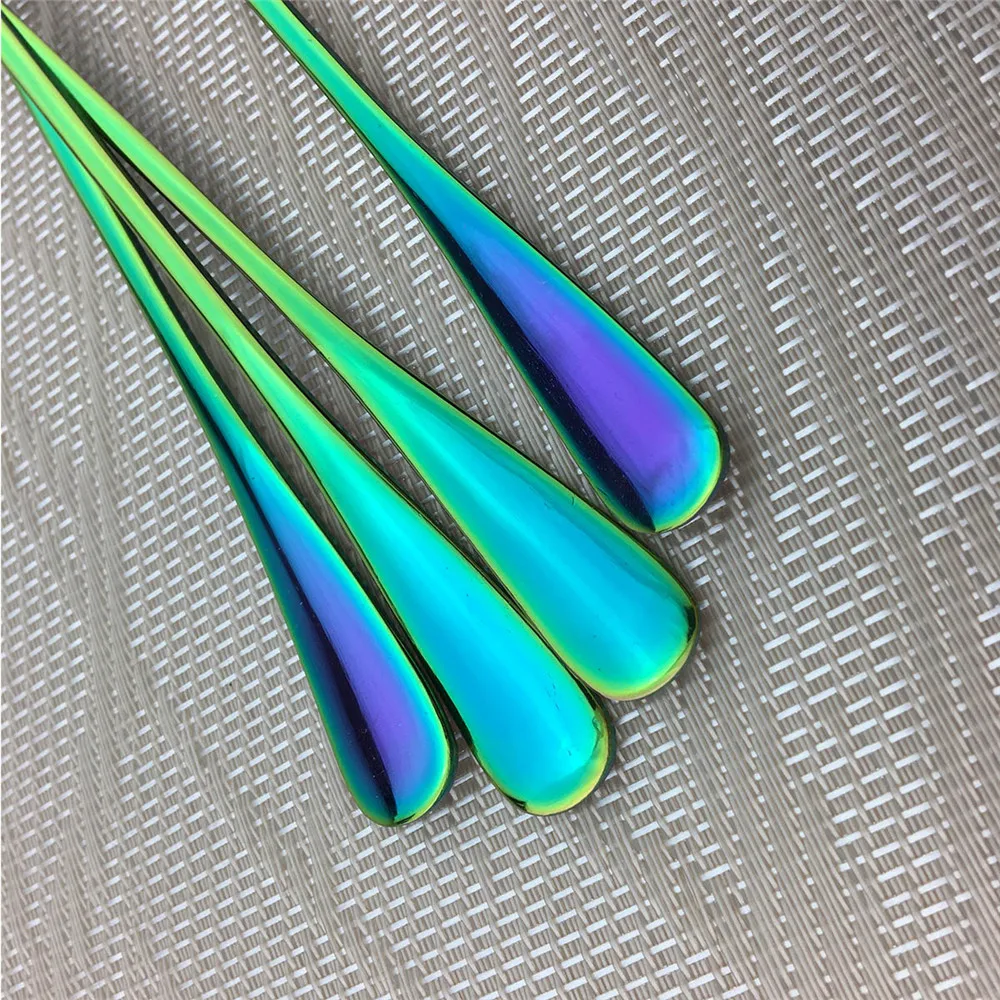 Ice Cream Long Handle Scoop Tableware Set Colorful Dinnerware Spoon Bar Spoons Juice Coffee Stirring Cutlery Set Kitchen Tools cutlery set