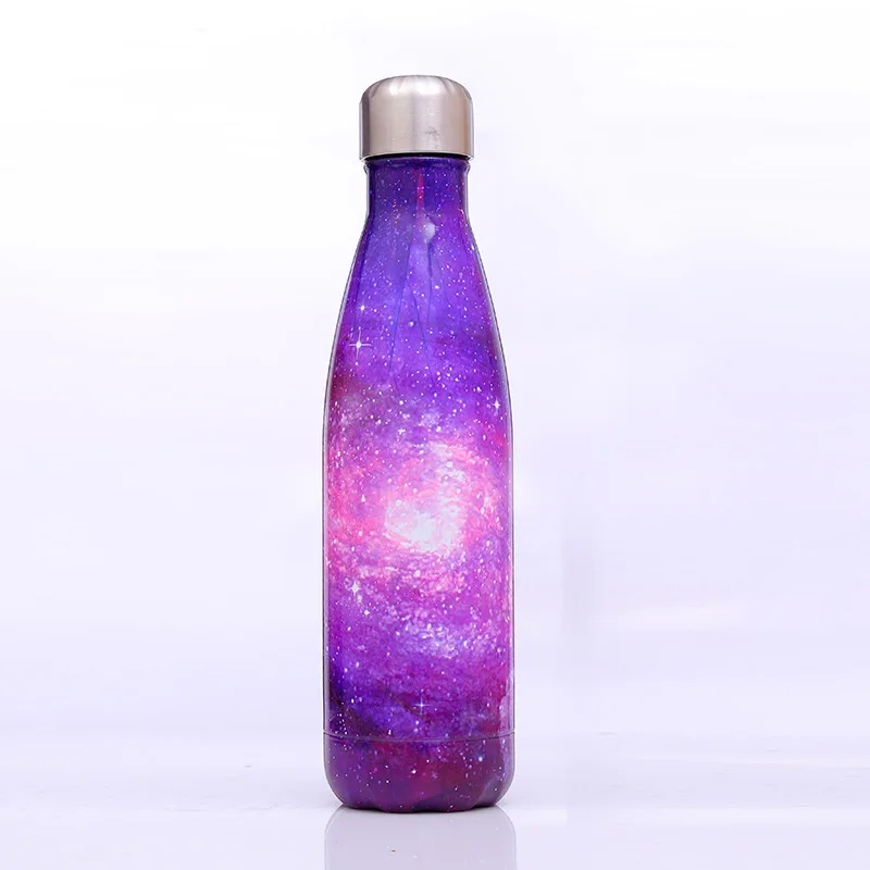 500 мл бутылка для воды из нержавеющей стали Galaxy Спортивная бутылка для питья походов кемпинга вакуумная термальная бутылка подарок на год - Цвет: purple thermal