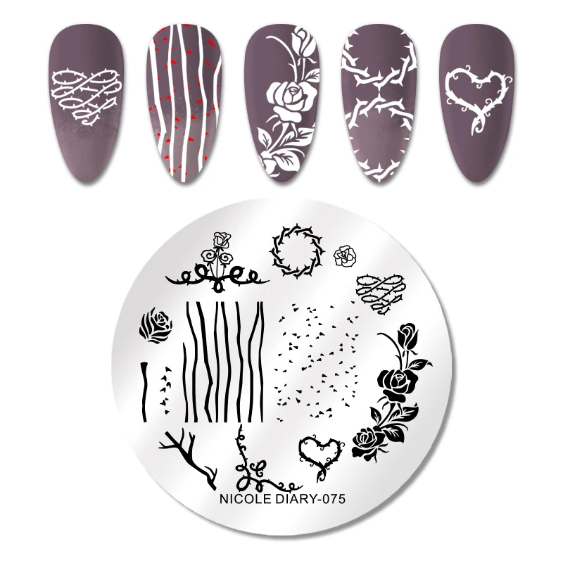 NICOLE DAIRY Flower Plants Nail Art Штамп для штамповки ногтей шаблон цветочный дизайн DIY Изображение пластины трафарет Маникюр Инструмент для печати - Цвет: 075