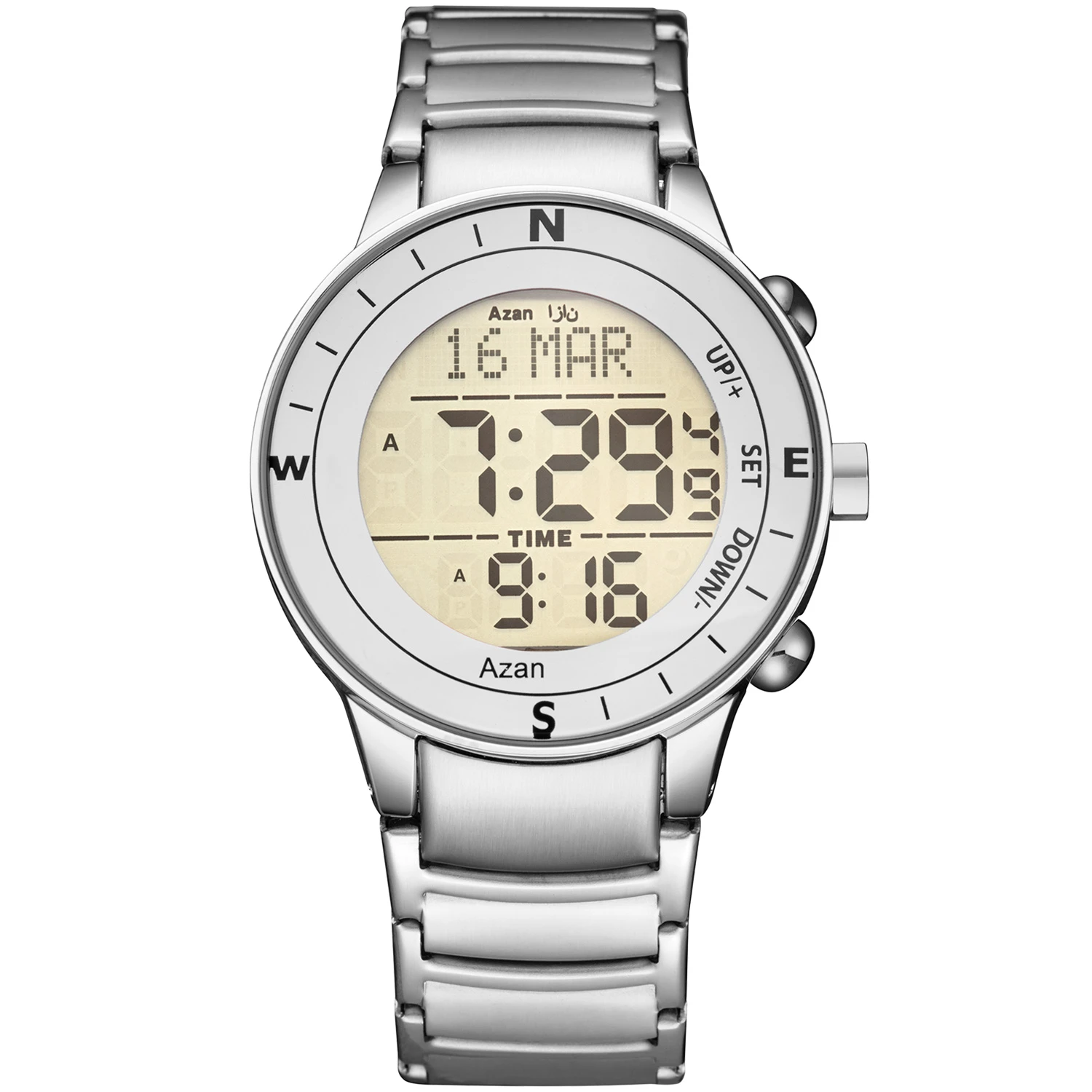 2021 new arrival Stainless Steel Digital Watches arabic Islamic Qibla Direction Al Azan Wrist Watch for Muslim Prayers