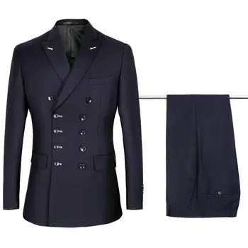 

New style great quality double-breasted dark blue suits men's professional business suit set men's fit slim black sets ! S-4XL