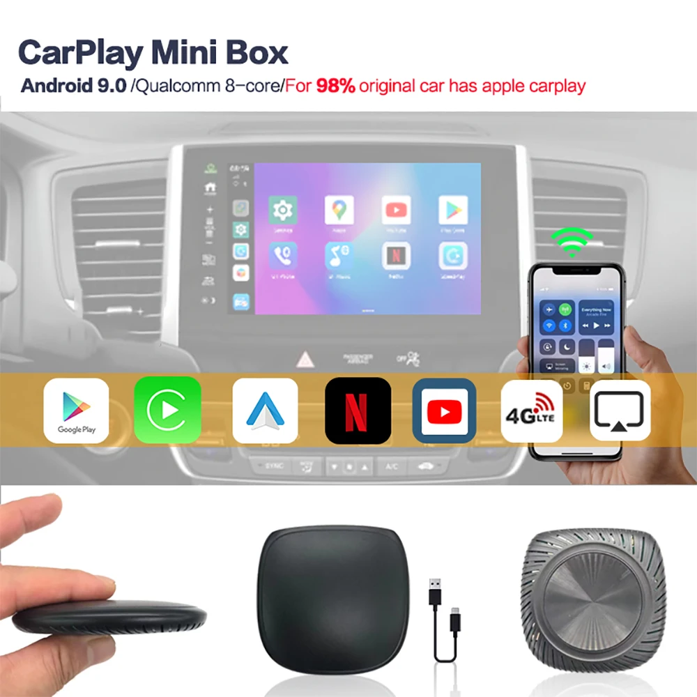 Reproductor Multimedia Mini Carplay para coche, dispositivo inalámbrico con Android, Ai Box, 4