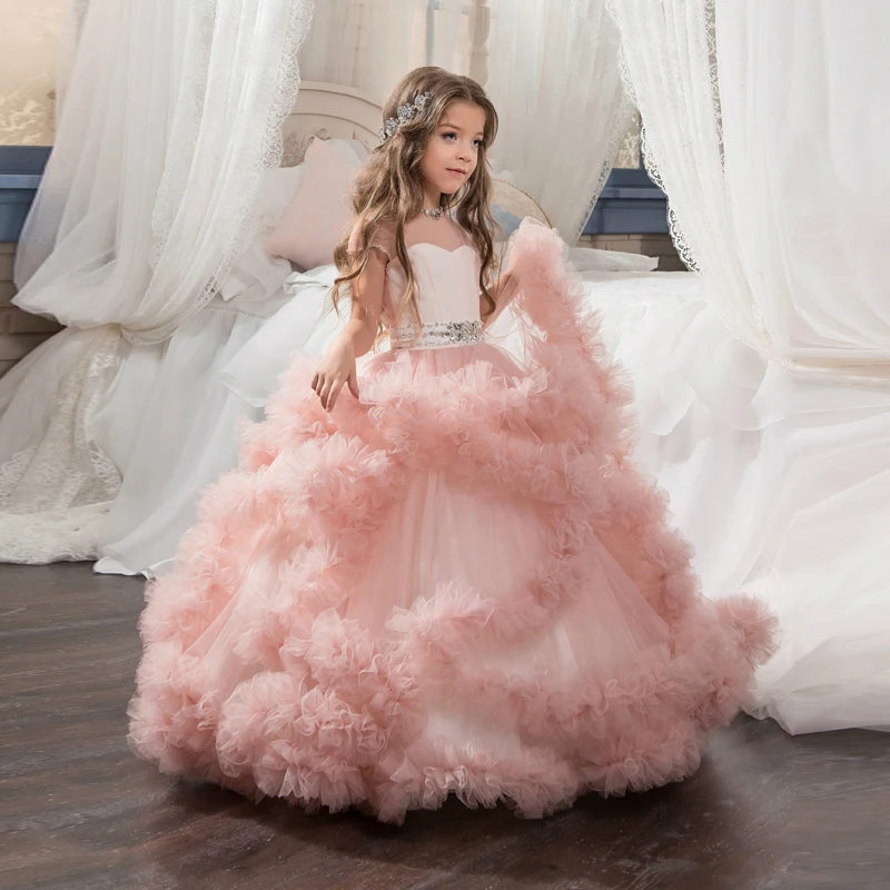 Sweet Detalles Primera Comunion Cloud Tulle Ruffle Flower Girl Dress First Communion Dresses For Girls