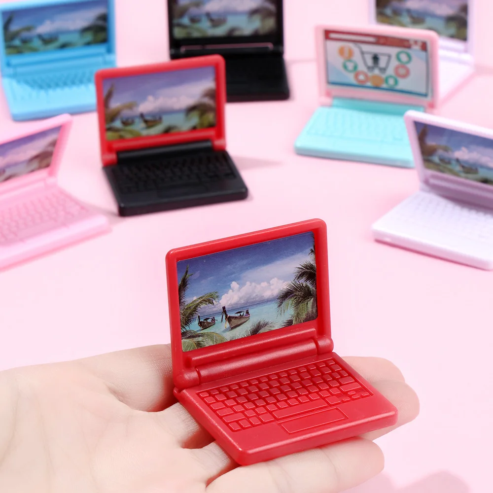 1PC Fashion Plastic Laptop Mini Collapsible Computer Office Toys For Dolls Office Laptop Doll House Toy Computer Accessories