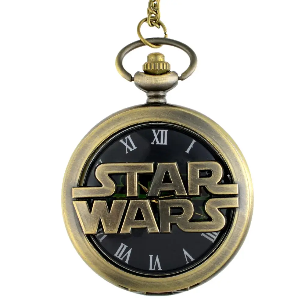 Классические бронзовые Звездные войны полые кварцевые карманные часы винтажные мужские кулон ожерелье часы подарок