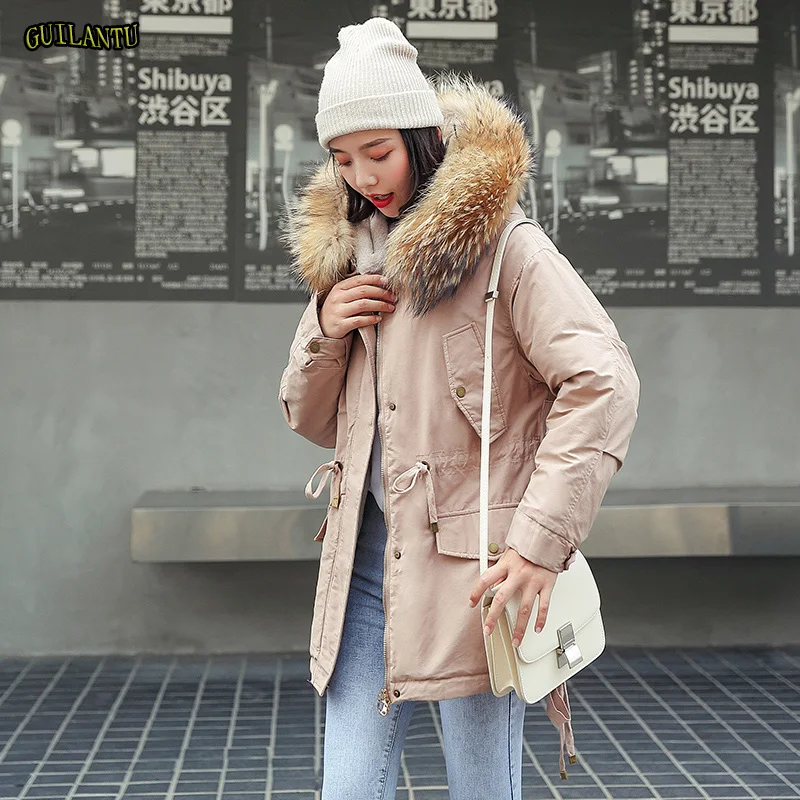 

2019 Winter Jacket Women Wadded Coats Female Lamb Cashmere Lining Outerwear Hooded Coat Long Cotton Padded Fur Collar Parkas