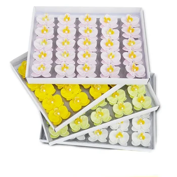 

25Pcs Artificial Butterfly Orchid Soap Flower Head White Pink Yellow Phalaenopsis For Wedding DIY Home Decoration Fake Flowers