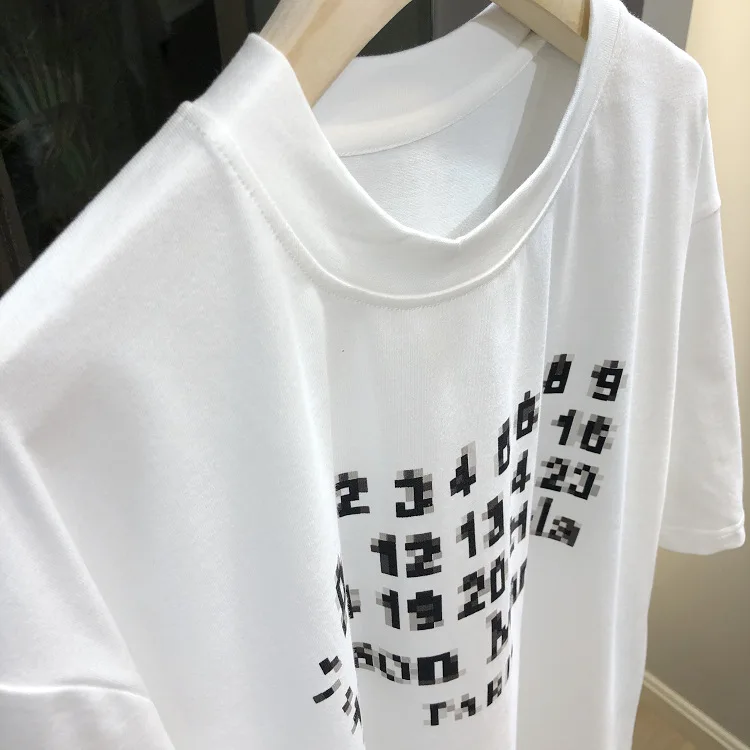 Женские футболки, повседневная футболка с принтом цифр, белая футболка с коротким рукавом, хлопок, топы, весна-лето, роскошный бренд