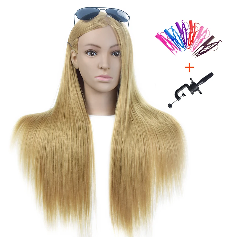 

26" 100% High Temperature Fiber Long Hair Hairdressing Training Head Model with Clamp Stand Practice Salon Mannequin Head Dummy
