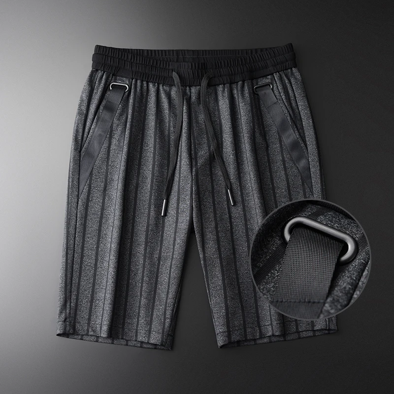 Minglu, летние мужские шорты, роскошные, окрашенная пряжа, в полоску, облегающие, повседневные, мужские шорты размера плюс 4xl, модные, с эластичной талией, мужские брюки